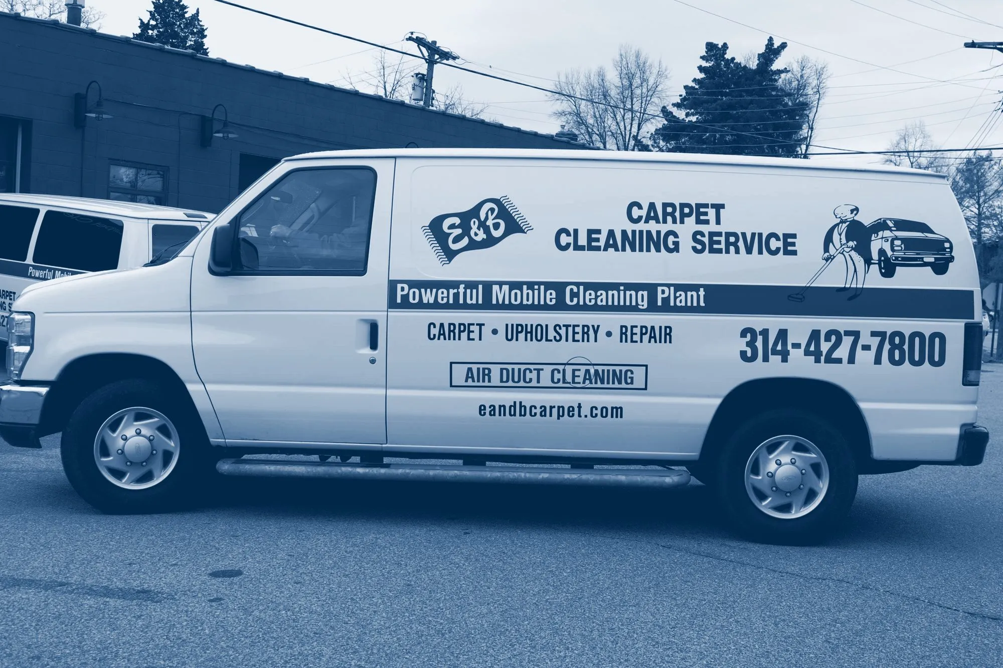 An E&B van with "Air duct cleaning" painted on its side