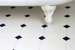 Claw foot tub on porcelain tile, how to clean porcelain tile