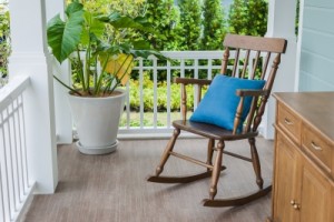 E&B Carpet front porch with rocking chair.